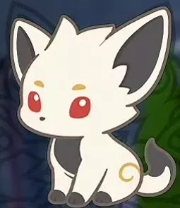 Yan, a white pet with red eyes, dark inner ears and chest, and gold markings.