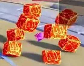 Fire Cube boss with floating lava blocks surrounding a purple core.