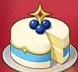 Celestial Cake with white frosting, a blue band, berries, a gold star, and a separate slice.
