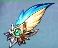 Swift Feather with blue and cream feathers, a green jewel, and gold fittings.