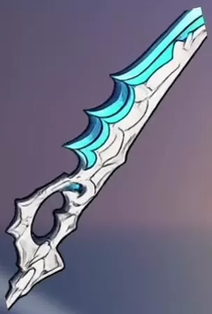 Cyro Spear with a white serrated blade, cyan edge, and open grip.
