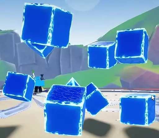 Ice Cube boss formed from floating blue cubes around a crystal core.