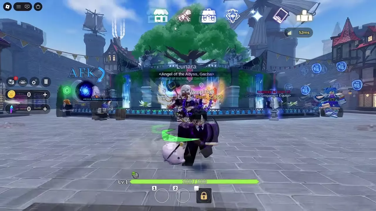 Borin's Armor Enhance station beside the anvil near the glowing AFK portal.