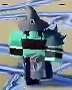 Goblin Alchemist with green skin, a black pointed hat, and dark spiked armor.